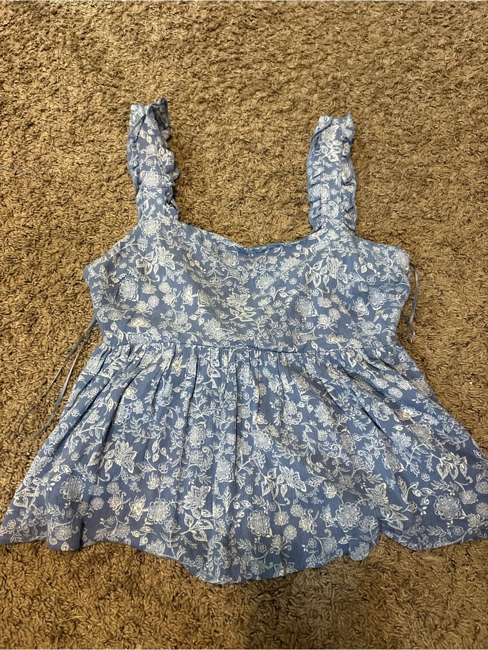 Blue Floral Smocked-Strap Peplum Tank Top